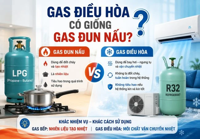 Gas điều hòa có giống Gas đun nấu không?